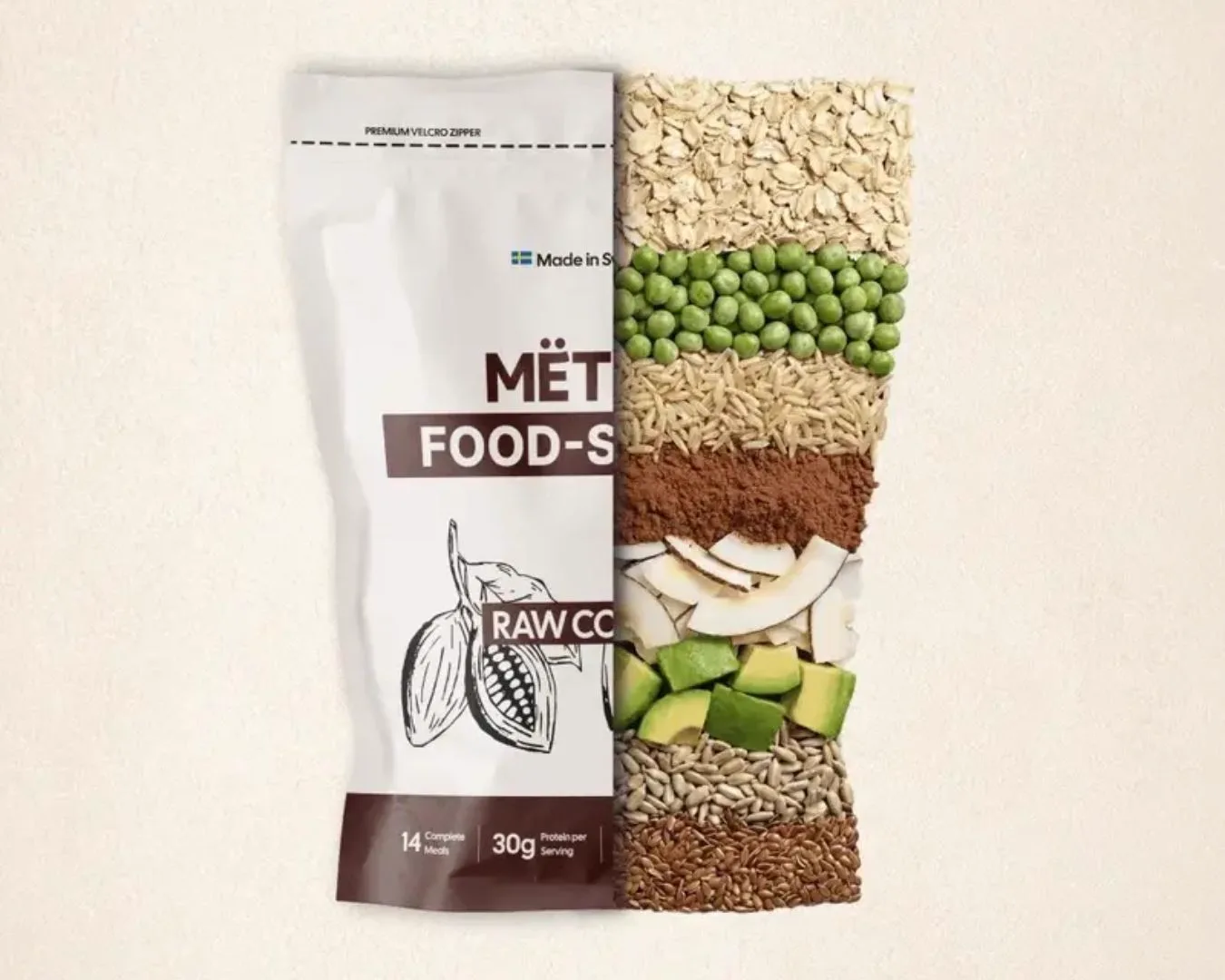 Mëtta Foods meal bag with raw ingredients